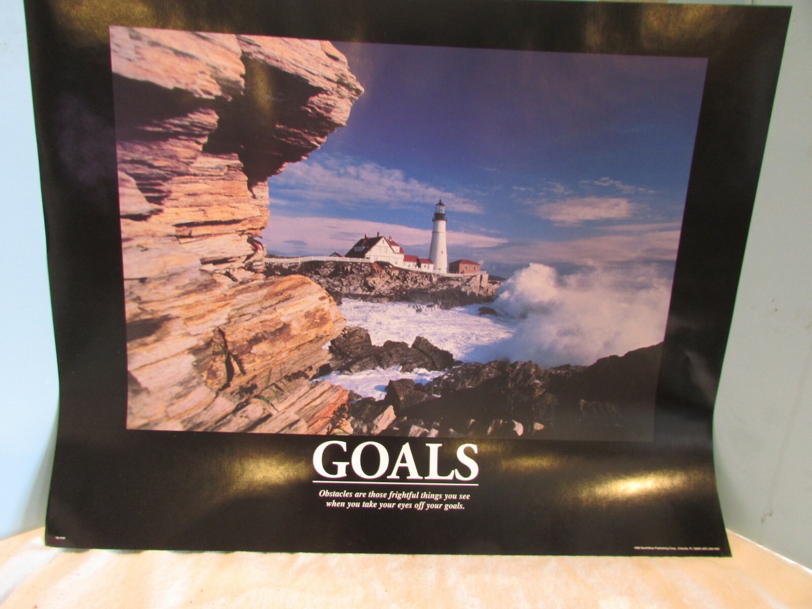 16 x 20" PRINT STONE WALL LIGHTHOUSE Sea Gulls nautical GOALS gallery