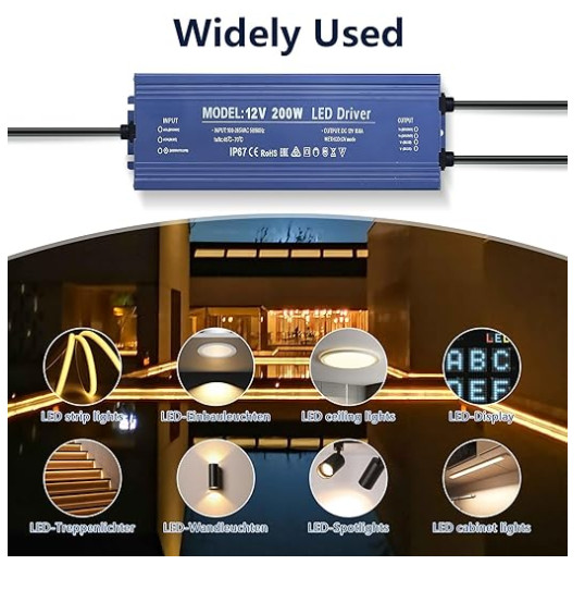 12V 200W LED Driver Waterproof IP67, Ultra Slim LED Transformer 110V AC to 12V D gallery