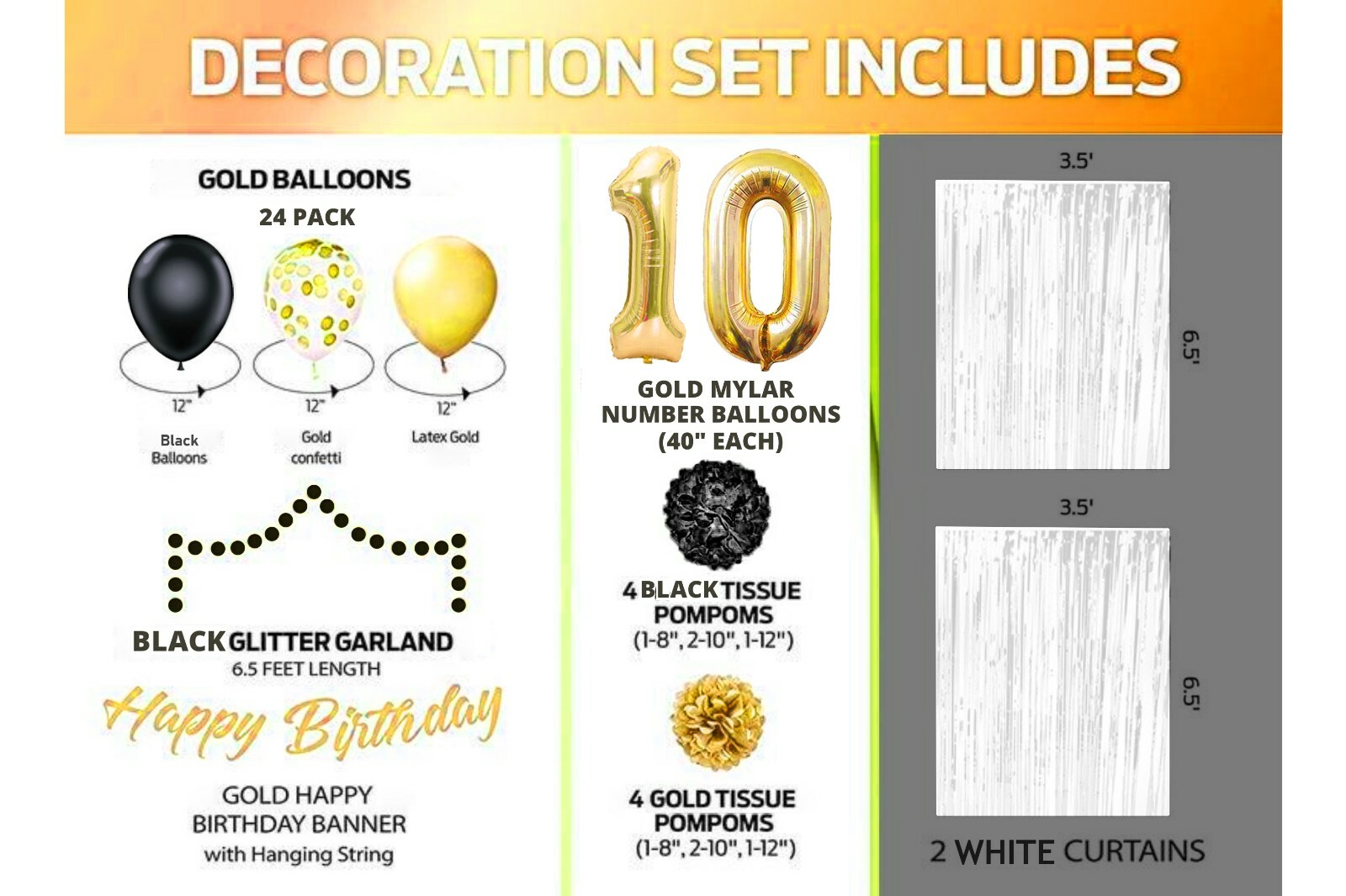 Gold & Black 10th Birthday Decorations - 40" Number Balloons & More -Boy or Girl gallery