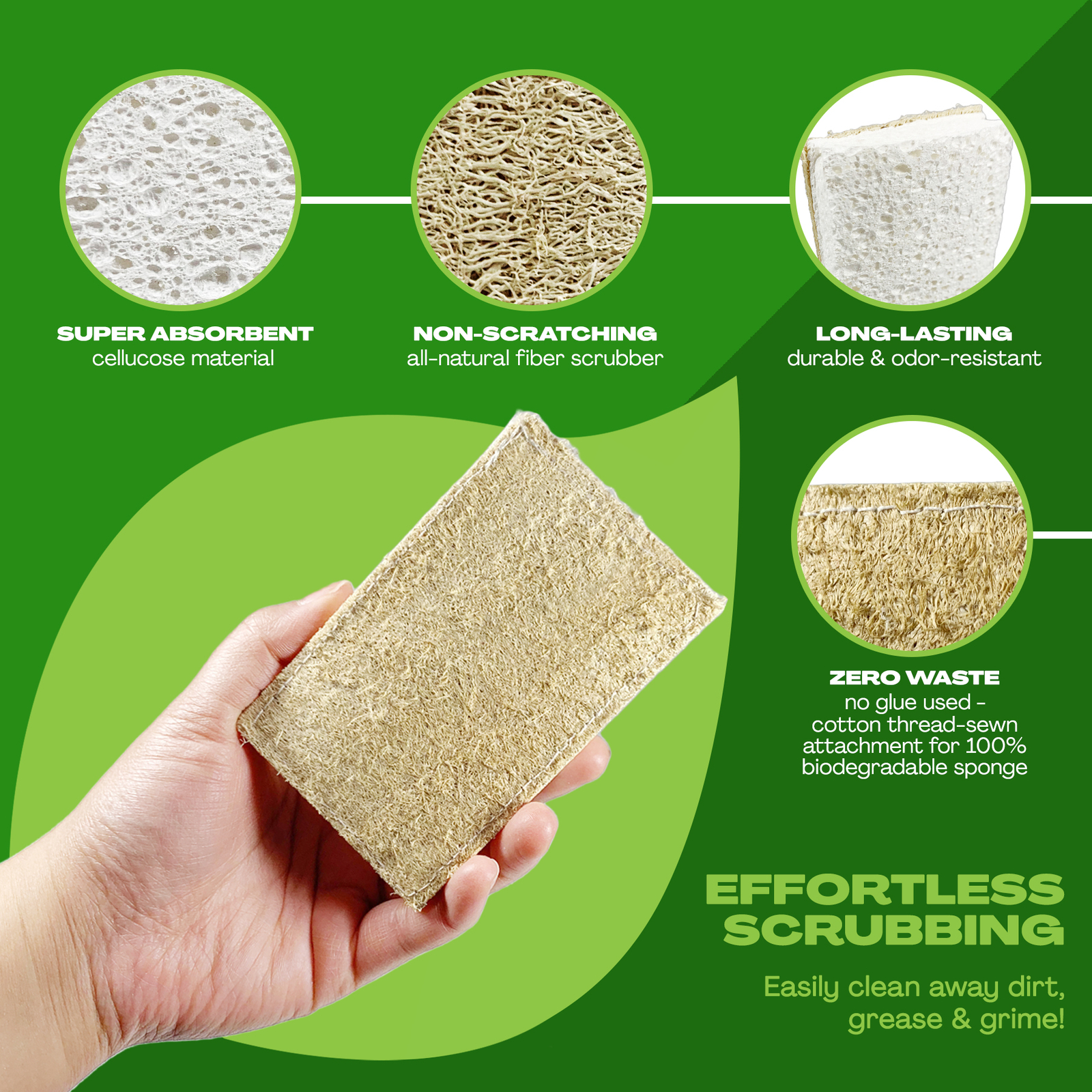 JuneLily Natural Eco Friendly Kitchen Sponge Non-Scratch Scrubber Compostable gallery