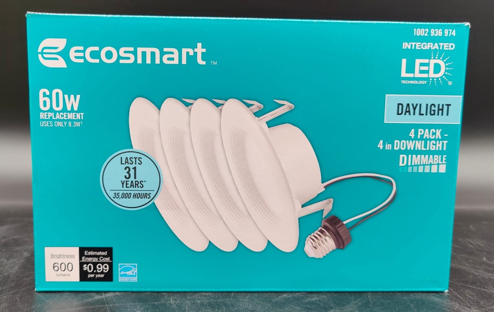 Ecosmart (12 Pack) 4in 60W Recessed LED Daylight Downlight Dimmable gallery