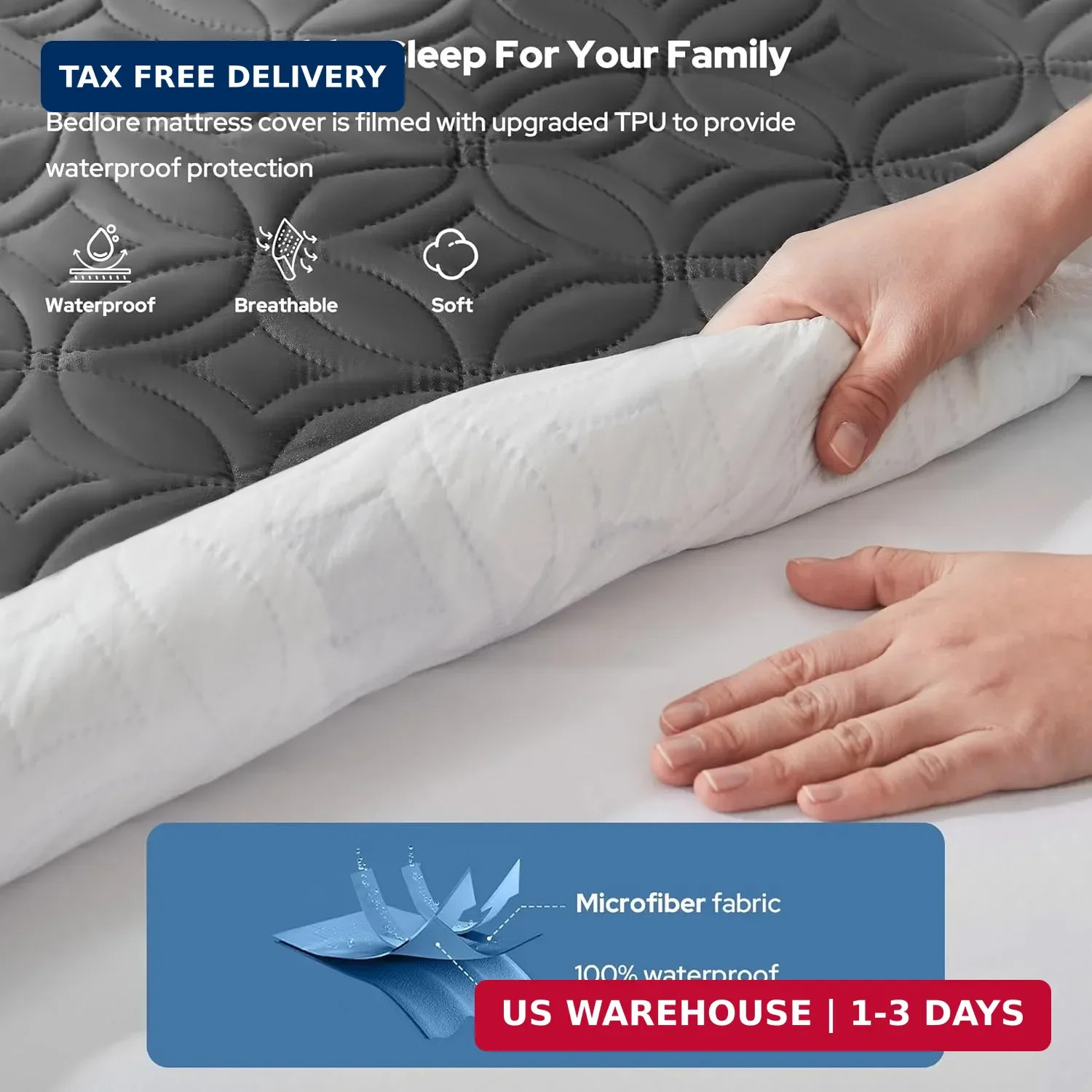 BEDLORE Waterproof Mattress Protector, Queen Size Mattress Pad Noiseless with De gallery