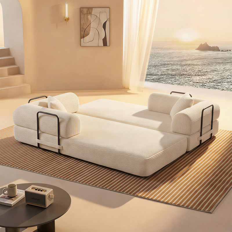 Compression Sofa Convertible Floor Sleep Bed Modular Sectional Corduroy Beige gallery