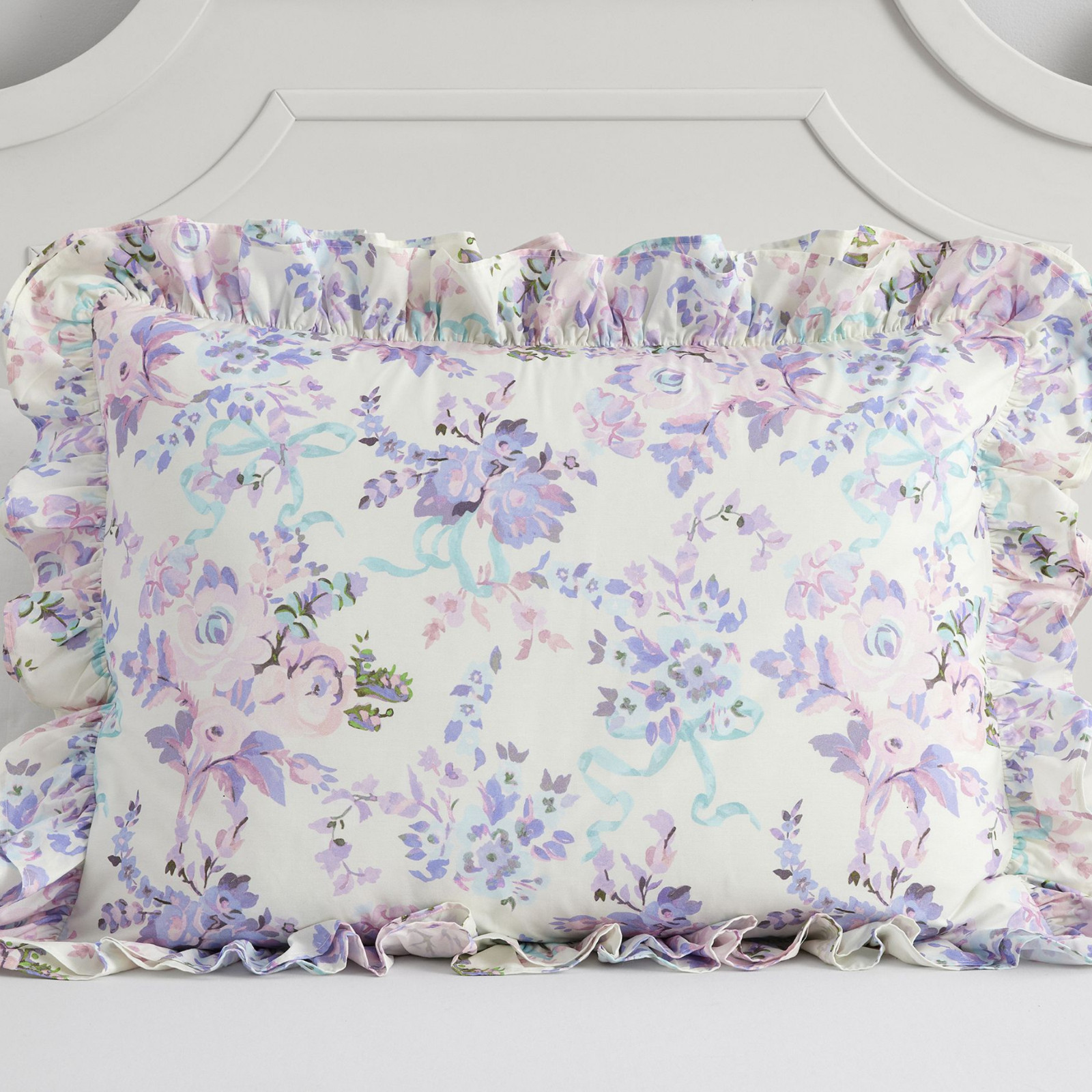 Pottery Barn LoveShackFancy Damask Ruffle Cotton Duvet Cover Twin+ Sham Lavender gallery