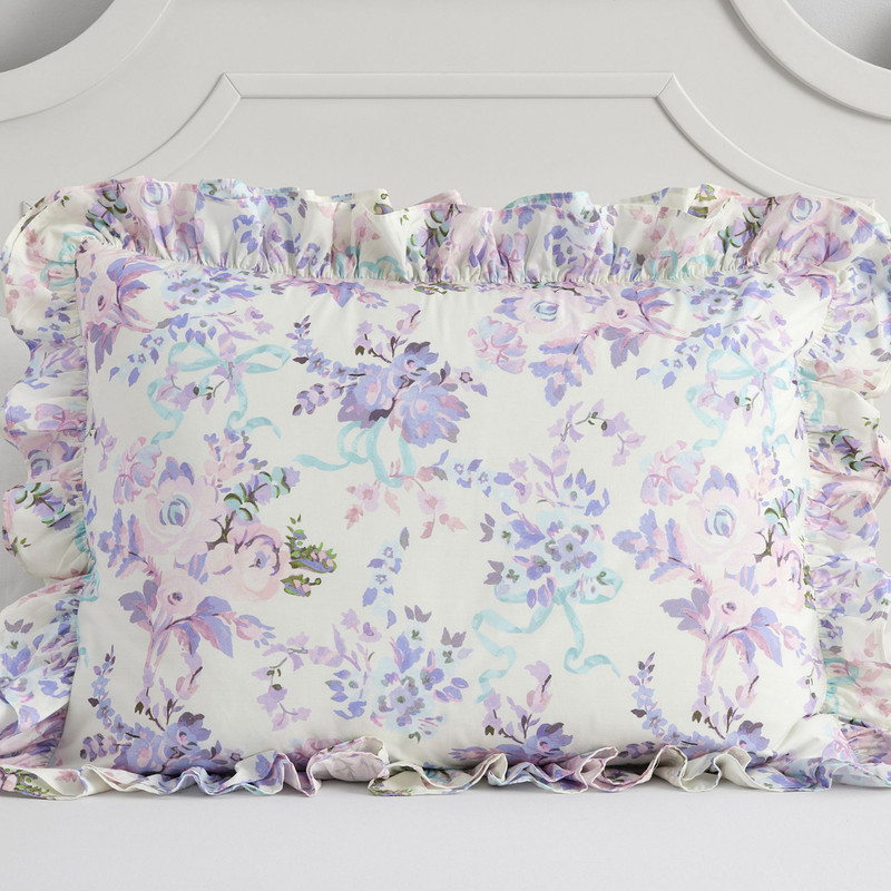 Pottery Barn LoveShackFancy Damask Ruffle Cotton Duvet Cover Twin+ Sham Lavender gallery