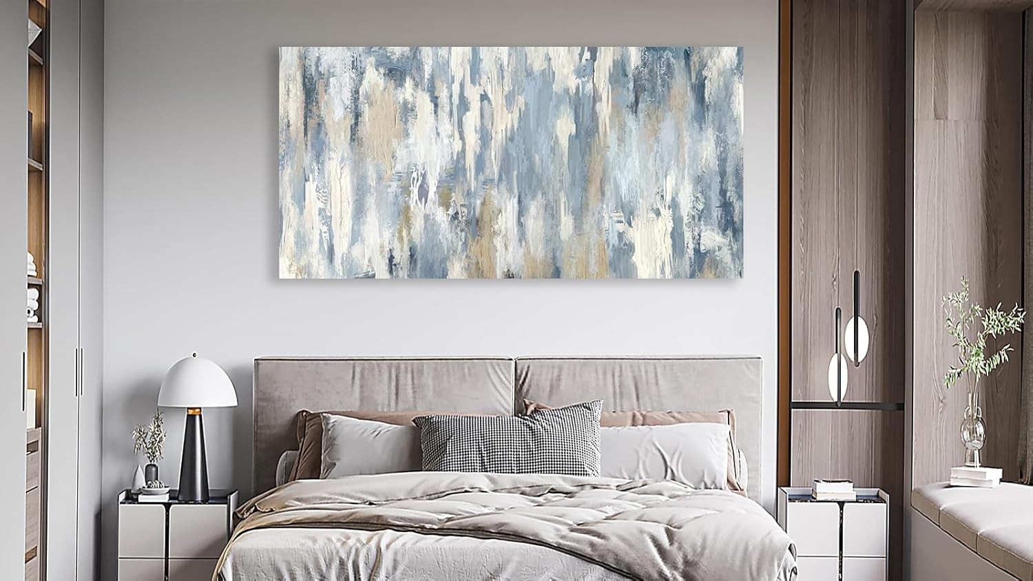 Contemporary Large Abstract Canvas Art - Gray Blue Beige 20"x40" Decor gallery
