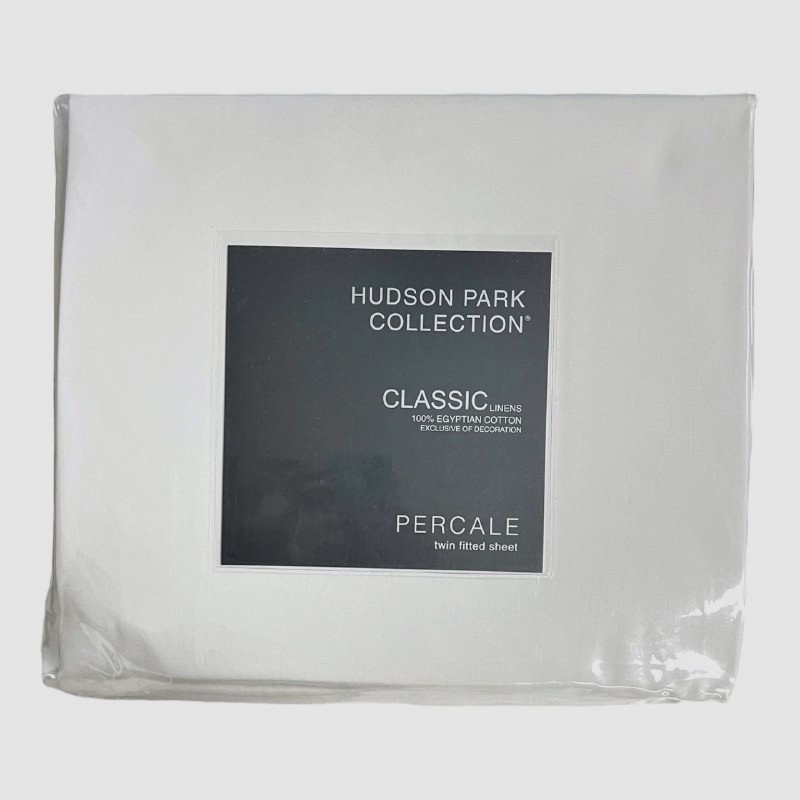 Hudson Park Collection Vanilla Sky Ivory Egyptian Percale Fitted Sheet, Twin gallery
