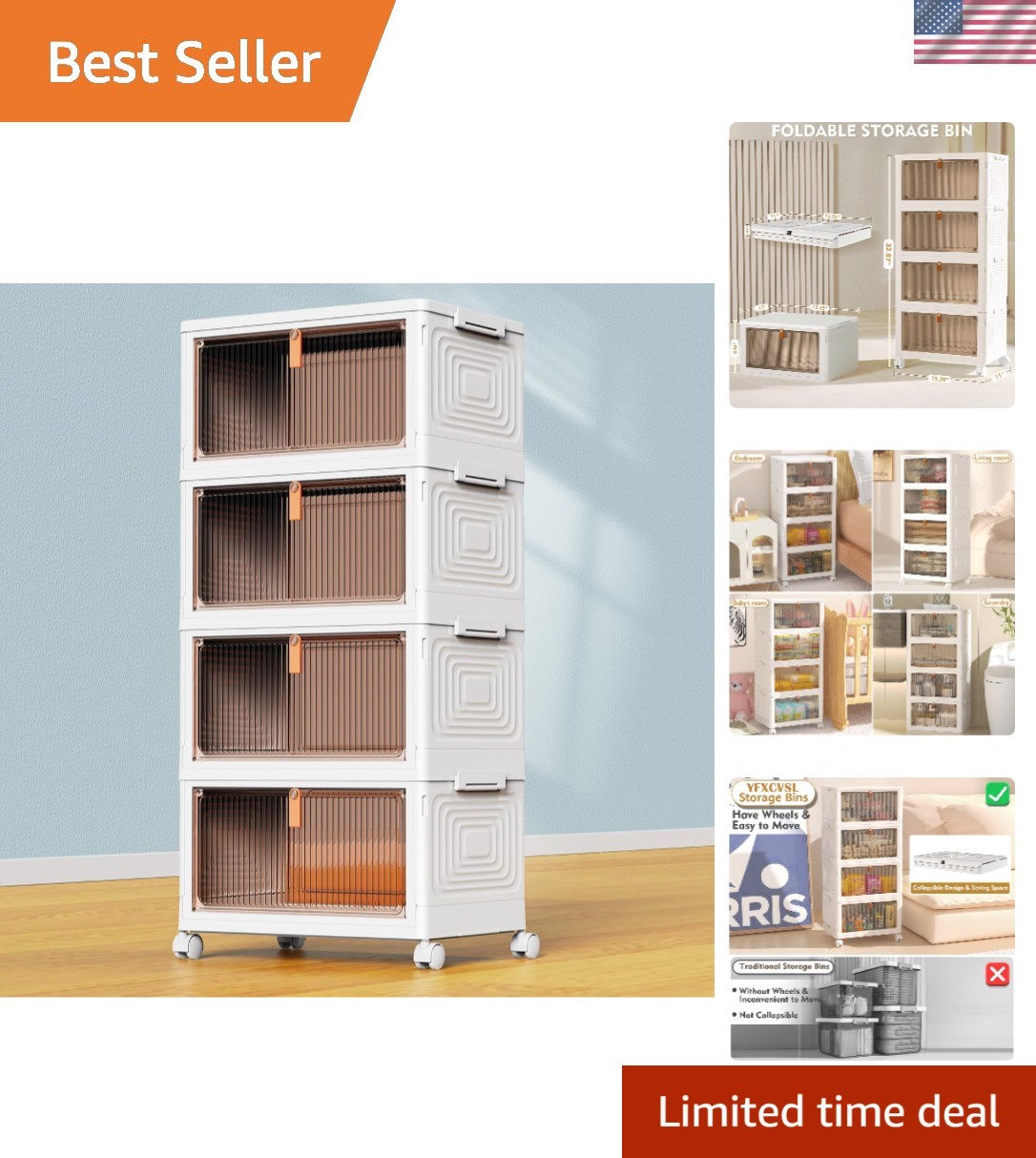 Versatile 4-Tier Storage Bins with Magnetic Doors - 92QT Total Storage Volume gallery