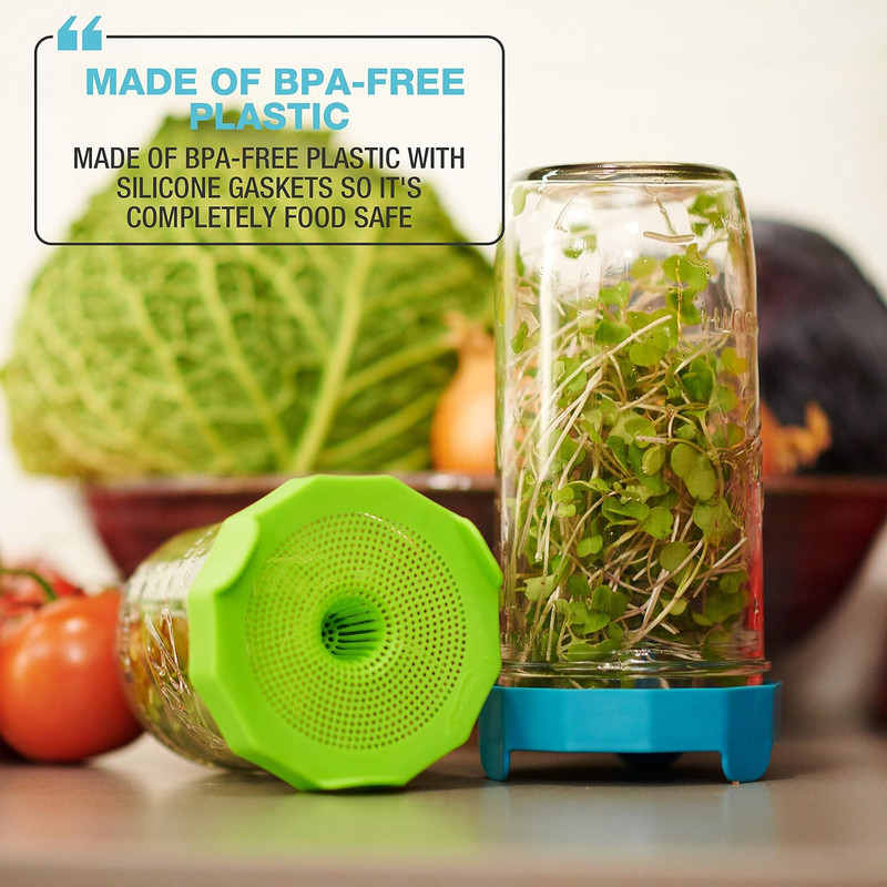 Mason Jar Sprouting Kit with Bean Screen Lids for Broccoli & Alfalfa Seeds gallery