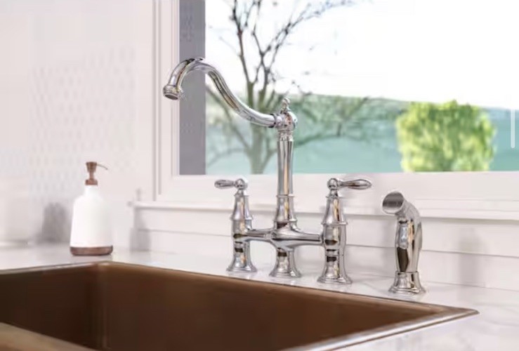 Pfister Courant Two Handle Bridge Kitchen Faucet W/ Side Spray, Polished Chrome gallery