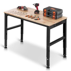 VEVOR Adjustable Height Workbench 48″L x 20″W Work Bench Table w/ Power Outlets