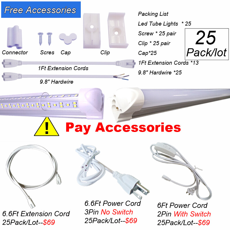 8FT LED Tube Light 144W Shop Light Bulb 6500K Ceiling Fixture 14400LM NO RF FM gallery