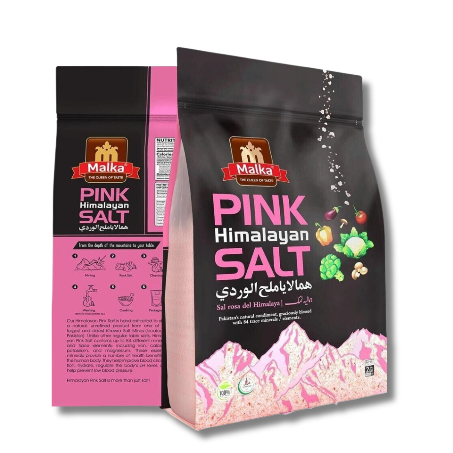 Malka Himalayan Pink Salt, Super Fine Grain Salt, 4lb-(Qty: 2, 2lbs Pouch bags) gallery