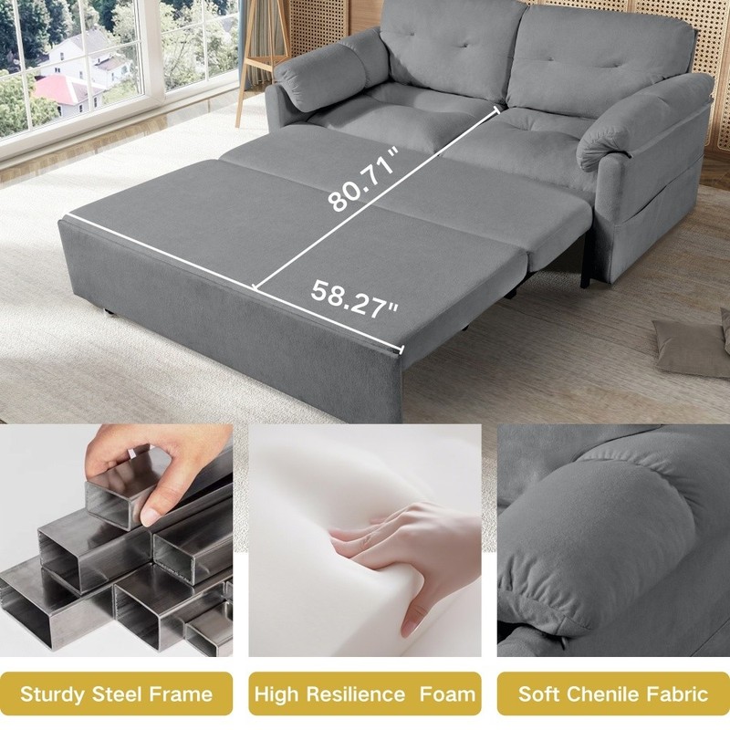 Queen Sleeper Sofa Pull-Out Convertible 3-in-1 Bed Chaise Gray Storage gallery