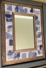 Handcrafted Wall Mounted Mirror in Solid Wood Frame with Pattern Marble Tile