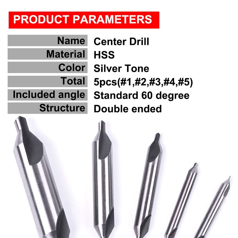 5Pc Combined Center Drill Bit Set Premium HSS Countersink #1, #2, #3, #4 and #5 gallery