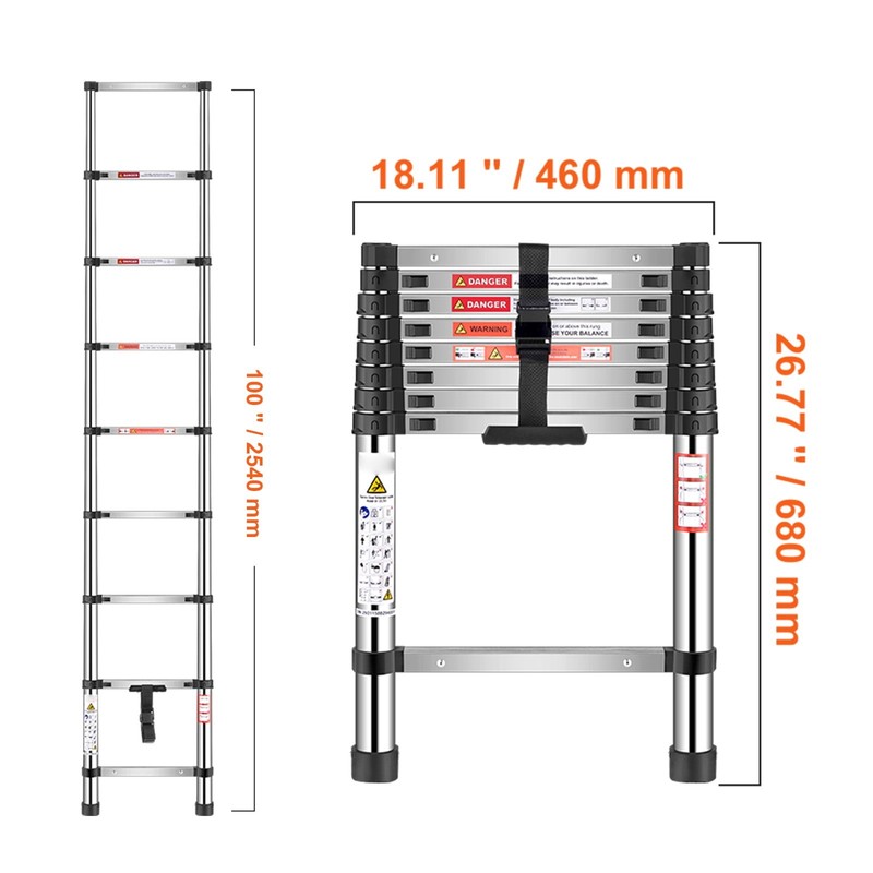 8.5ft Telescoping Ladder, Stainless Steel Lightweight Extension Ladder gallery