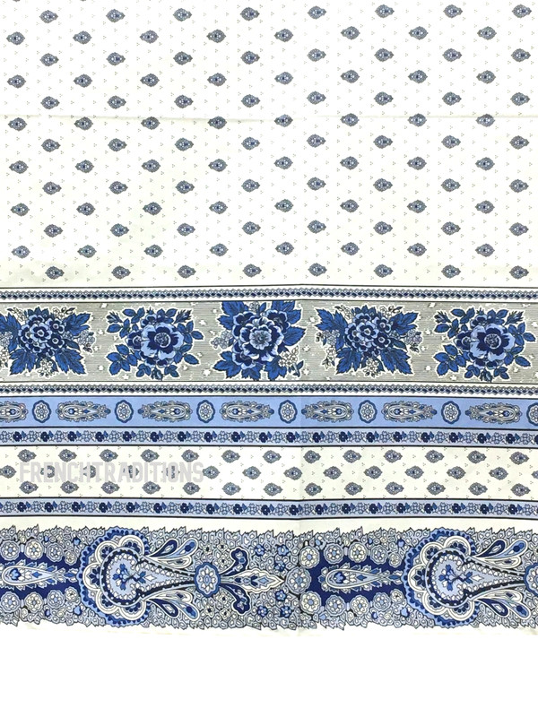French Provencal Coated Tablecloth Flowers White/Blue 59X98 Made in France gallery