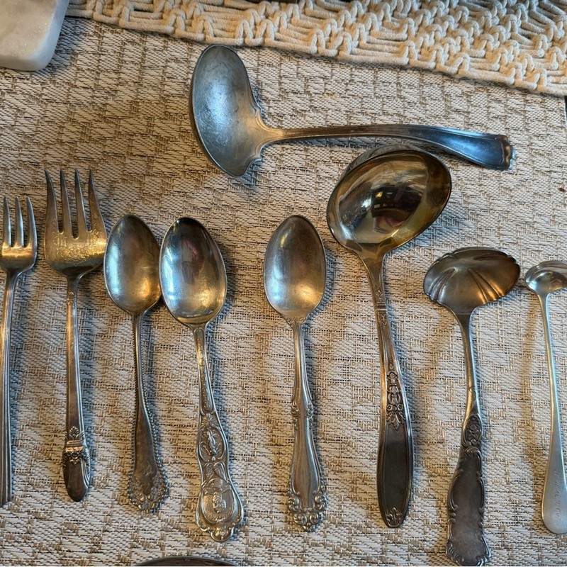 Antique silver plate misc. silverware pieces lot of 14 gallery