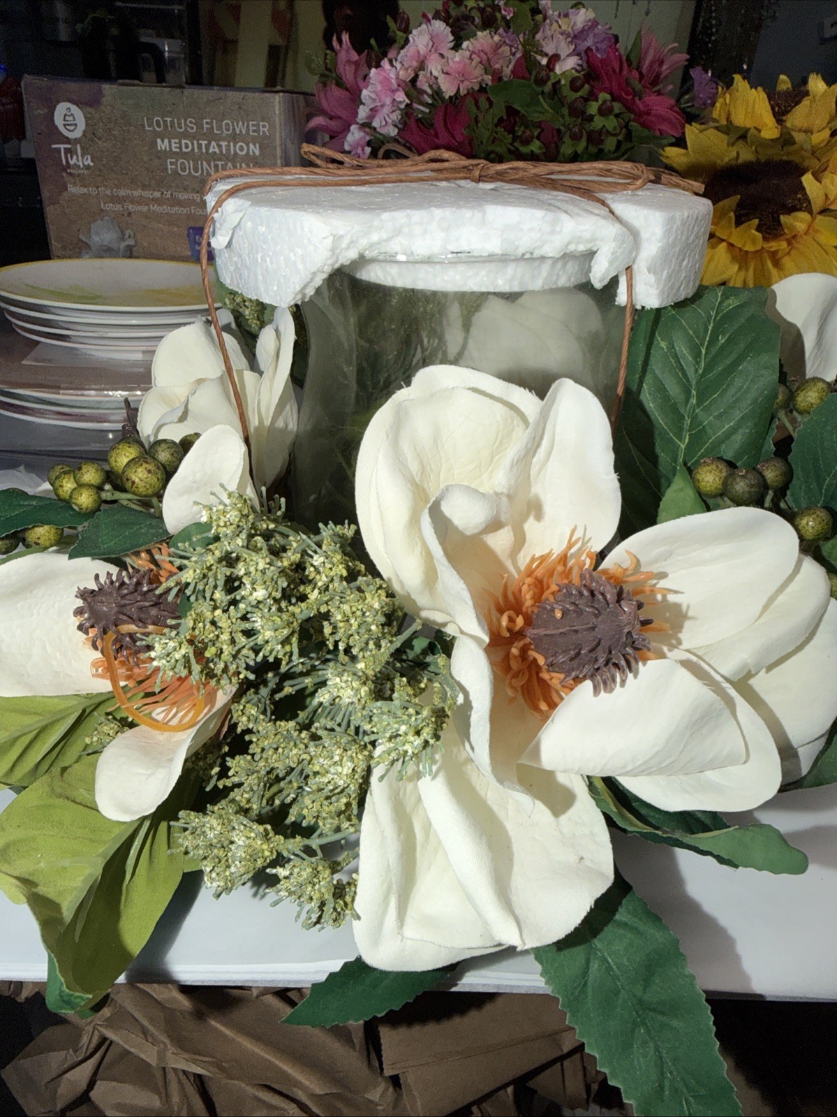 Nearly Natural White Magnolia Candelabrum Artificial Flower Arrangement gallery