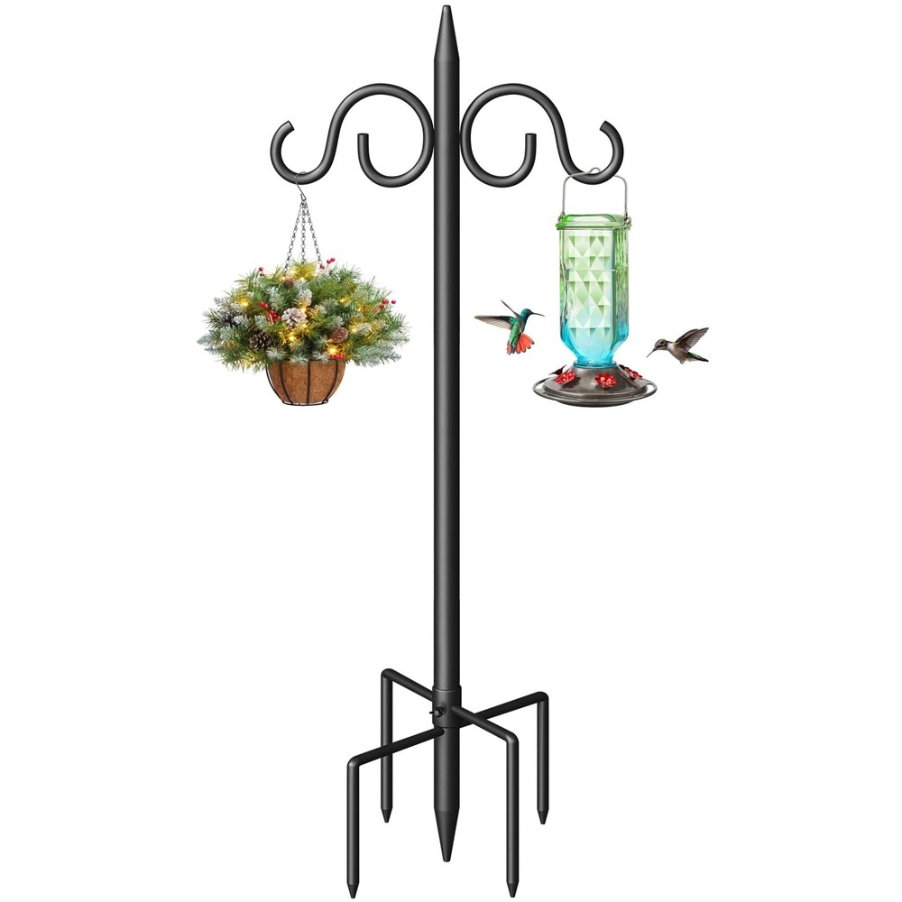 Double Shepherds Hooks for Outdoor, 108 Inch Heavy Duty Bird Feeder Pole with...