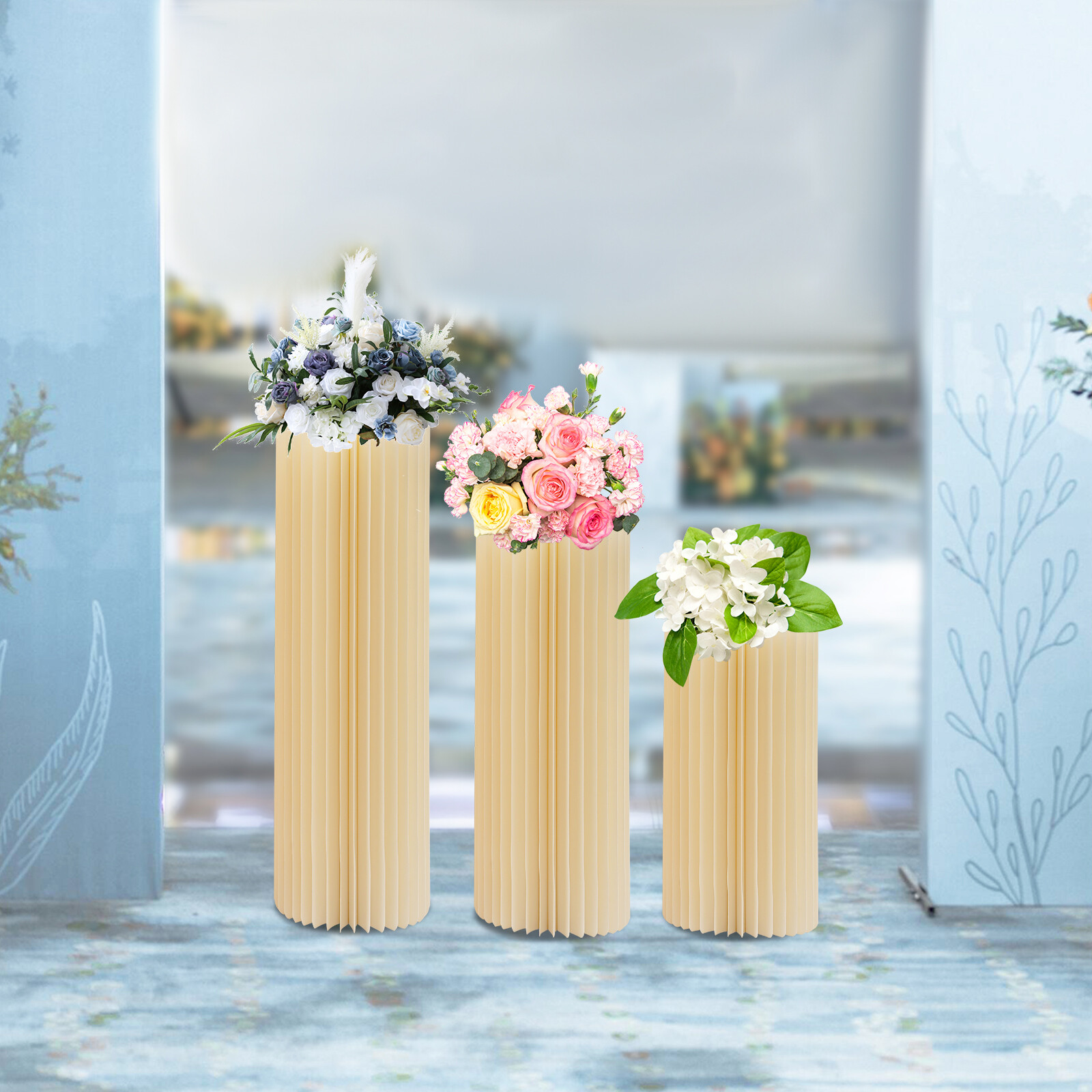 3PCS Foldable Cardboard Centerpiece Column Flower Stand Wedding Party Decoration gallery