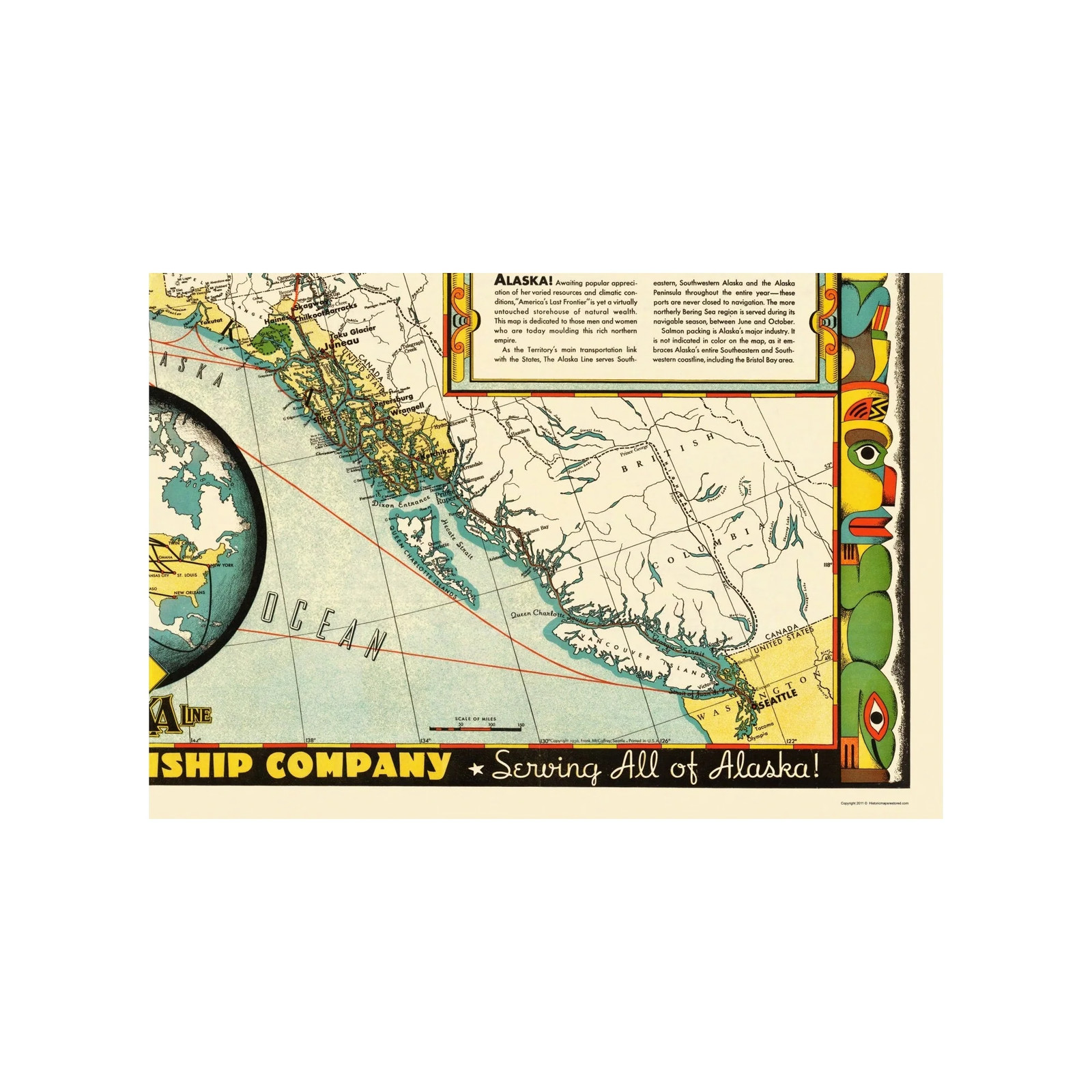 Historic Nautical Map - Alaska Steamship Co - McCaffrey 1936 - Vintage Wall Art gallery