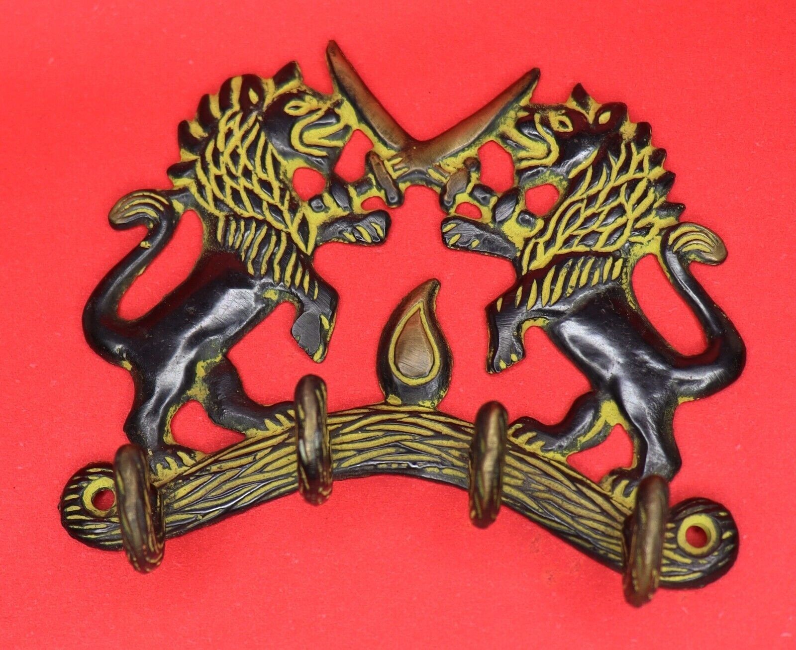 Tiger Shape Antique Style Handmade Brass Cloth Key Cap Towel 4 Hook Wall Hanger gallery