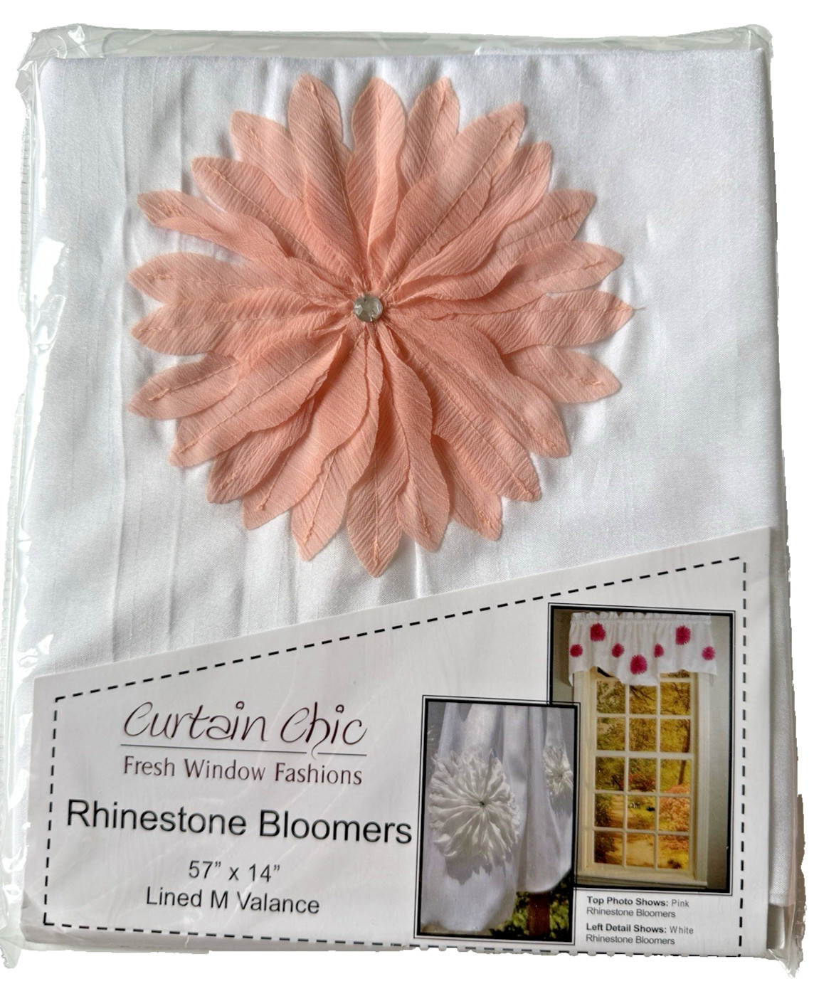 Curtain Chic Rhinestone Bloomers Lined Valance Peach White 57X 14” Laser Cut gallery