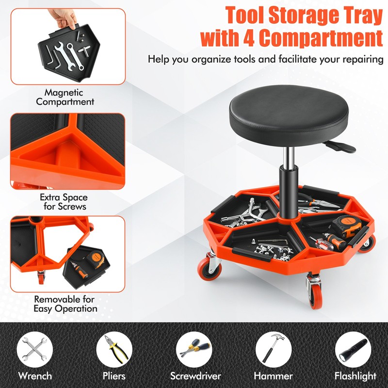 Rolling Stool Roller Chair w/Adjustable Height&330 LBS Weight Capacity Black Red gallery