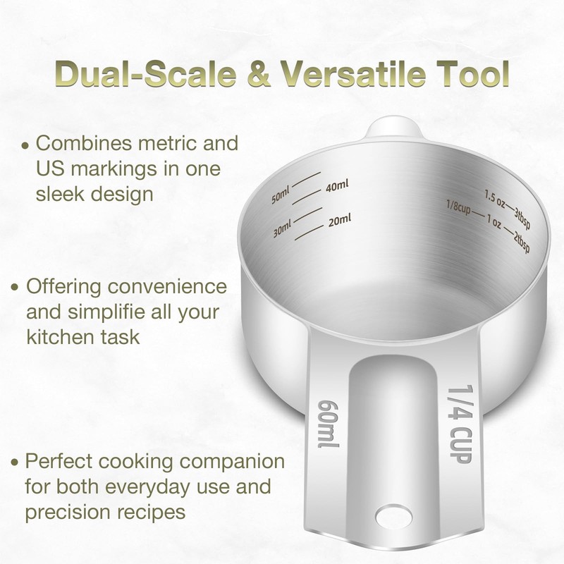 1PCS 1/4Cup (60ml, 2oz) Single Measuring Cup, Etched Inner Scale Stainless St... gallery