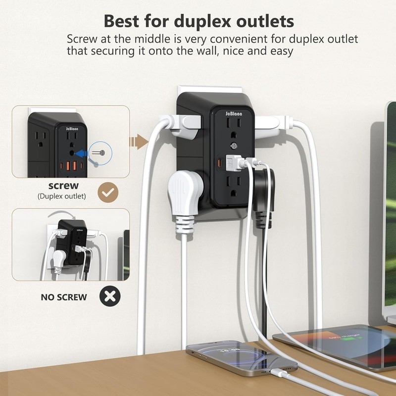6 Outlet Surge Protector Wall Adapter – Multi Plug Extender w/4 USB Ports, Black gallery