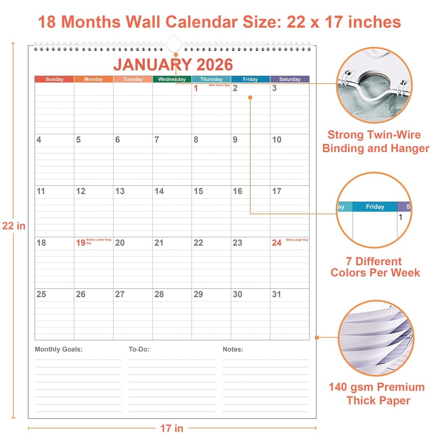 Large Calendar 2026 with Spiral Bound - 18 Month Big Calendar from January 20... gallery