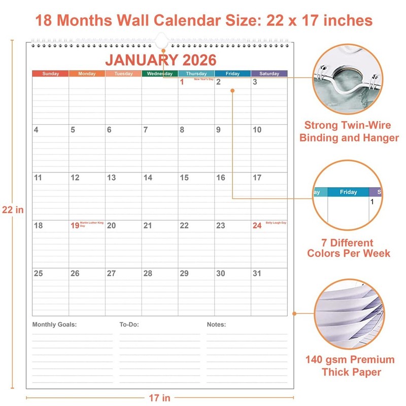 Large Calendar 2026 with Spiral Bound - 18 Month Big Calendar from January 20... gallery