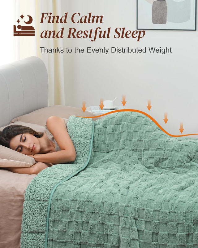 15 Lbs Weighted Blanket, Soft Dual-Sided Fleece, 60x80 Sage Green Checkerboard gallery