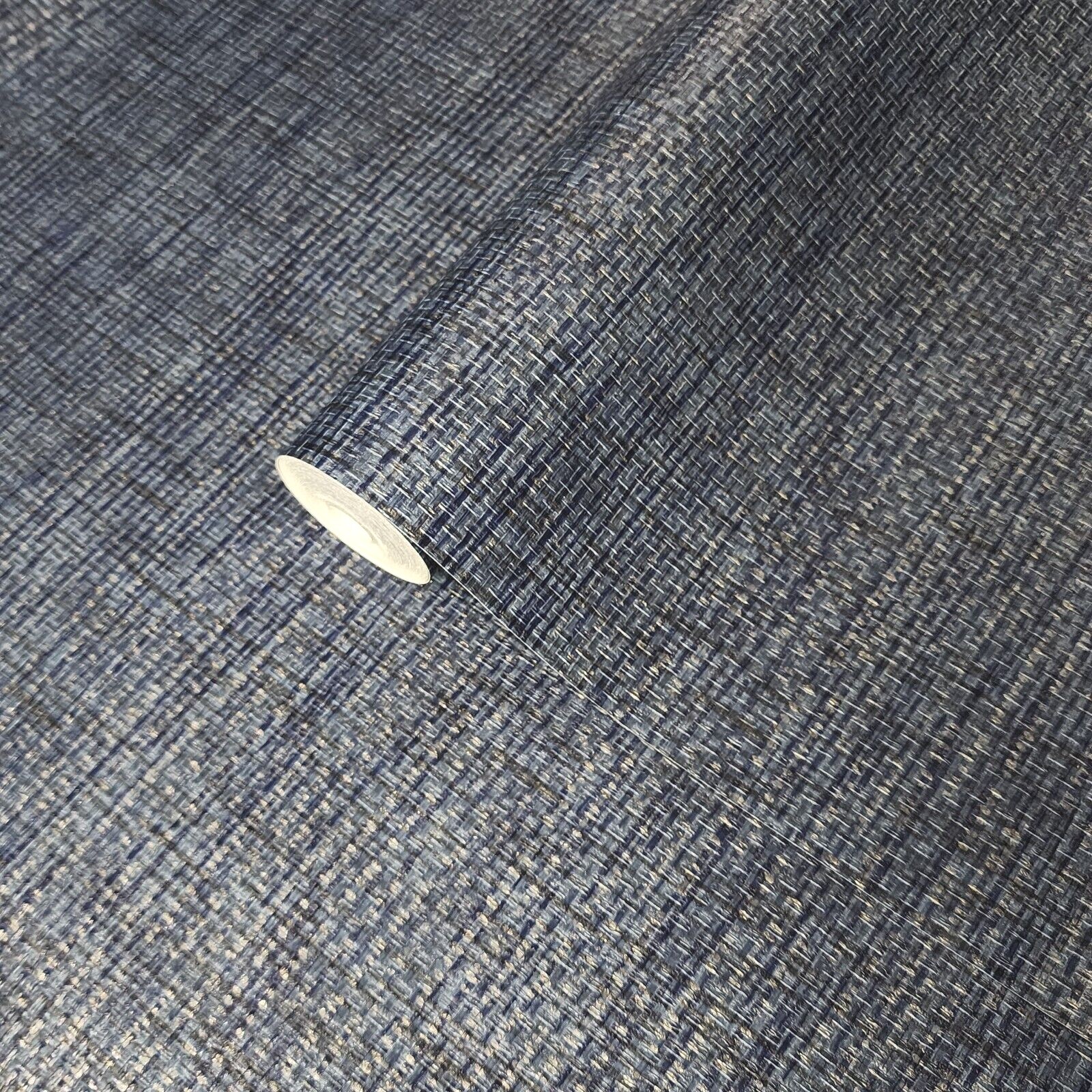 Plain dark blue silver faux paper weave grasscloth woven textured wallpaper roll gallery