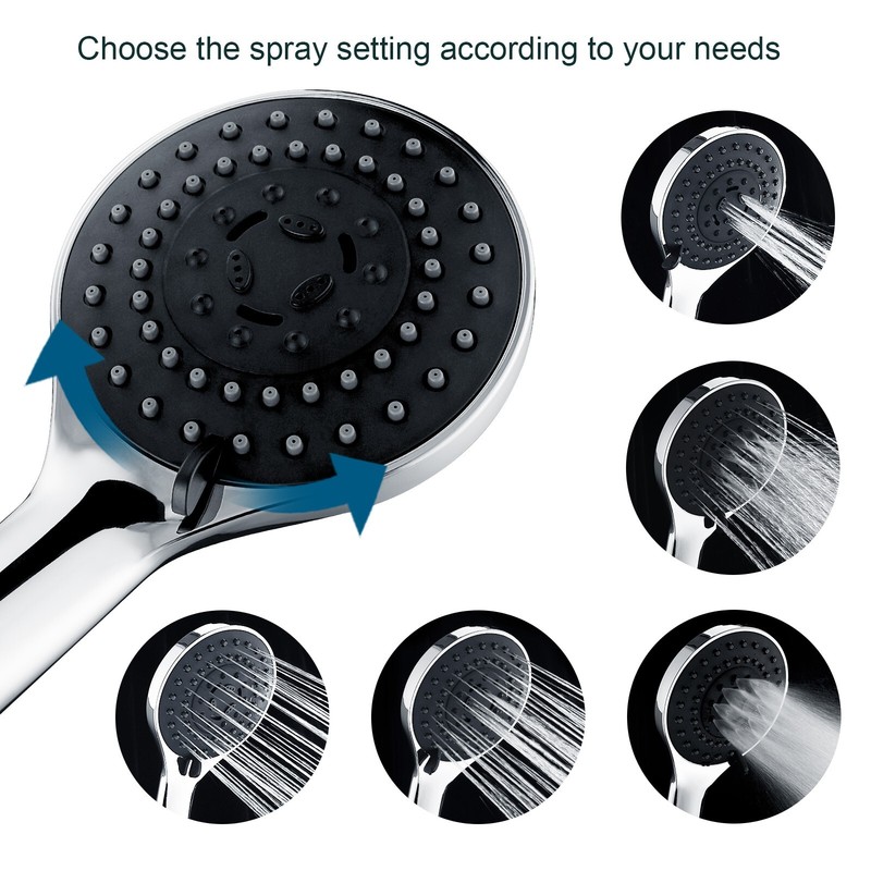 5 Spray Settings Handheld Shower Head Kit with 60" Long Stainless Steel Hose gallery