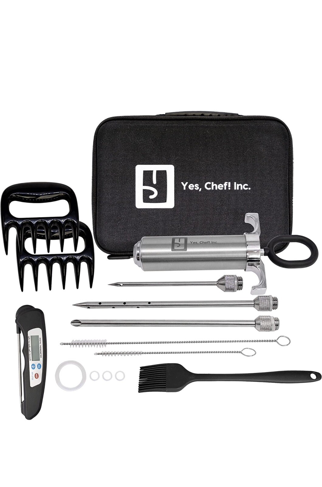 Marinade Meat Injector Syringe Stainless Steel Needles Claws Thermometer Brush gallery