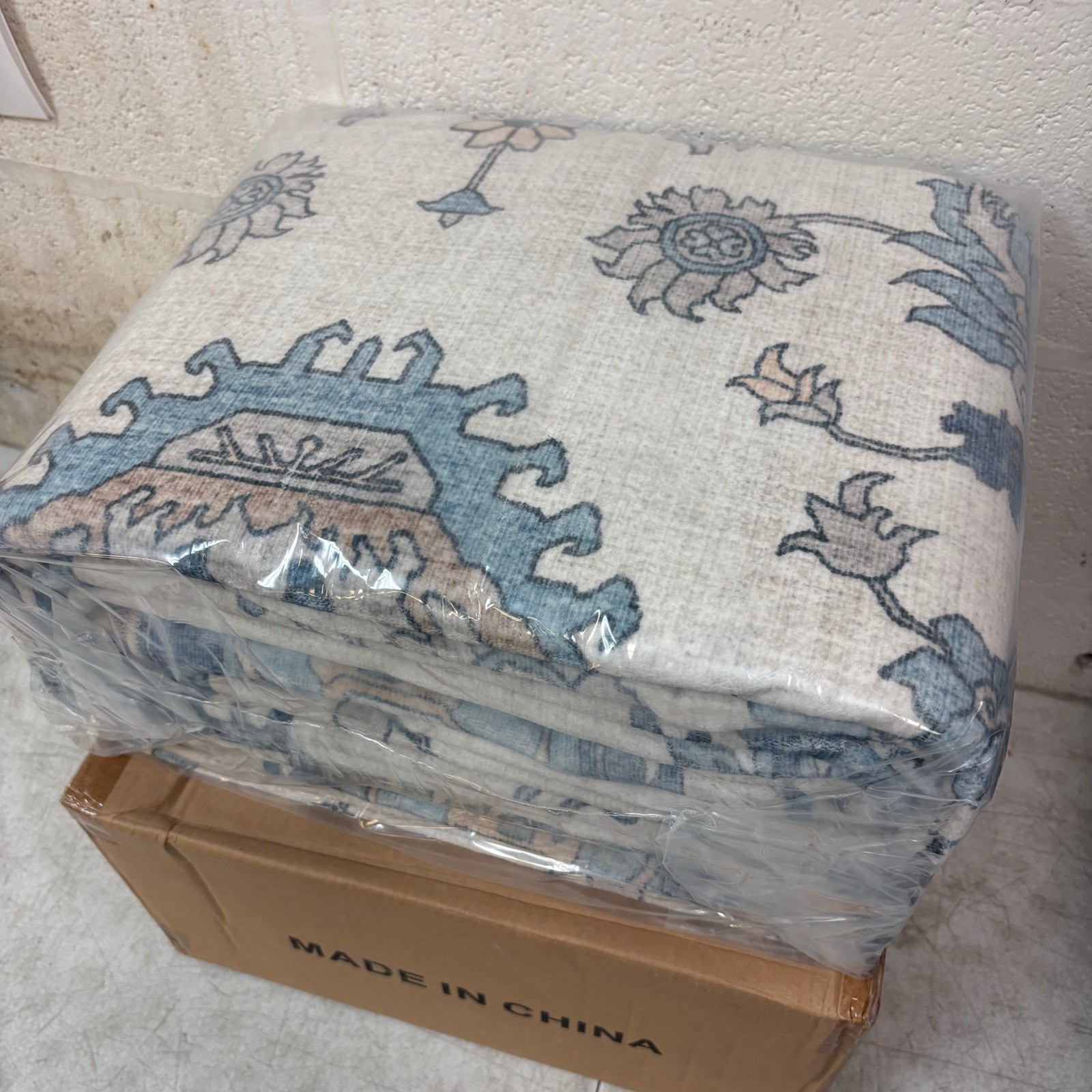 8x10ft Low Pile Area Rug, Machine Washable, Non Skip Vintage Floral Blue & White gallery