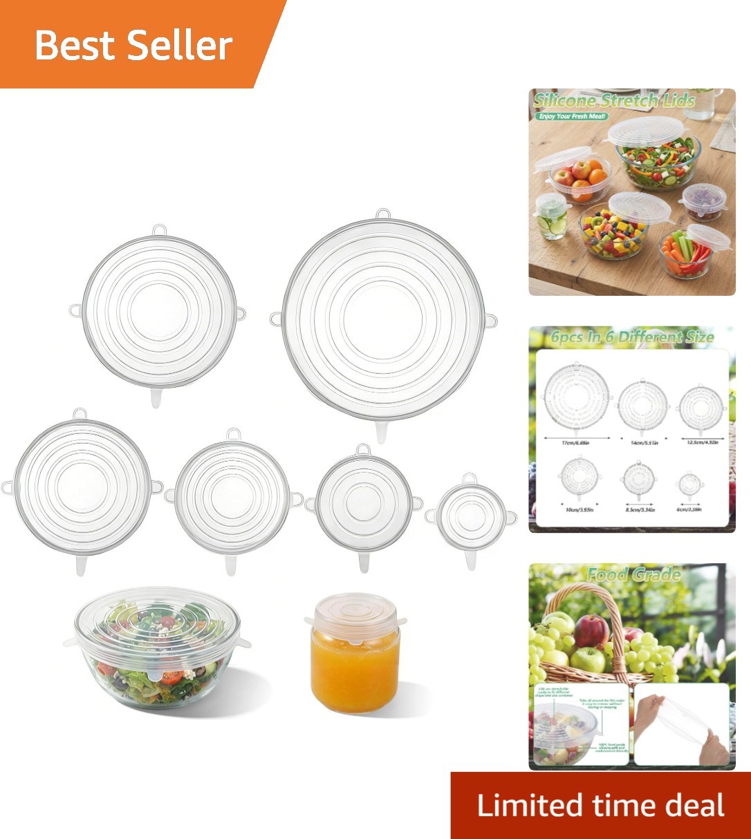 Dishwasher-Safe Silicone Stretch Lids Set - Airtight Covers for Containers gallery