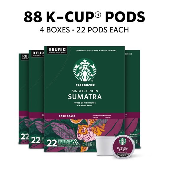 Starbucks Single-Origin Sumatra, Dark Roast Keurig K-Cup Coffee Pods, 100% Arabi gallery