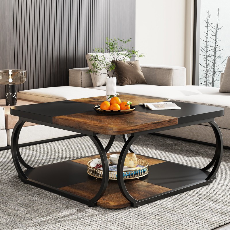 Tribesigns Square Wood Coffee Table w/ Metal Frame, Rustic Center Cocktai Table gallery