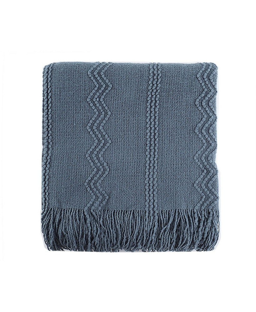 Battilo Home Woven Chain Patterns -Tasseled End Raised Zigzag Throw, 50 X 60