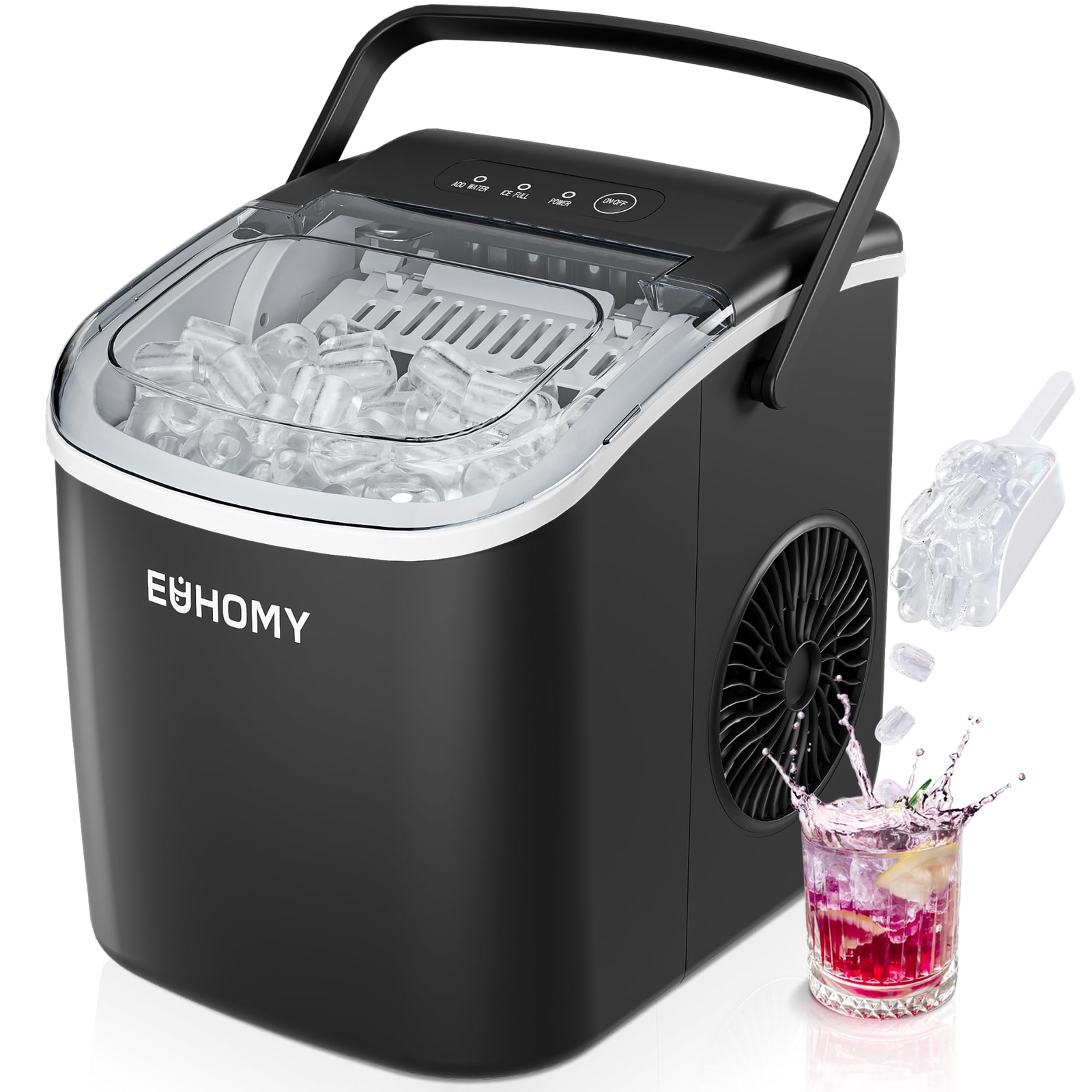 EUHOMY Countertop Ice Maker Machine with Handle 26lbs in 24Hrs 9 Ice Cubes Re... gallery