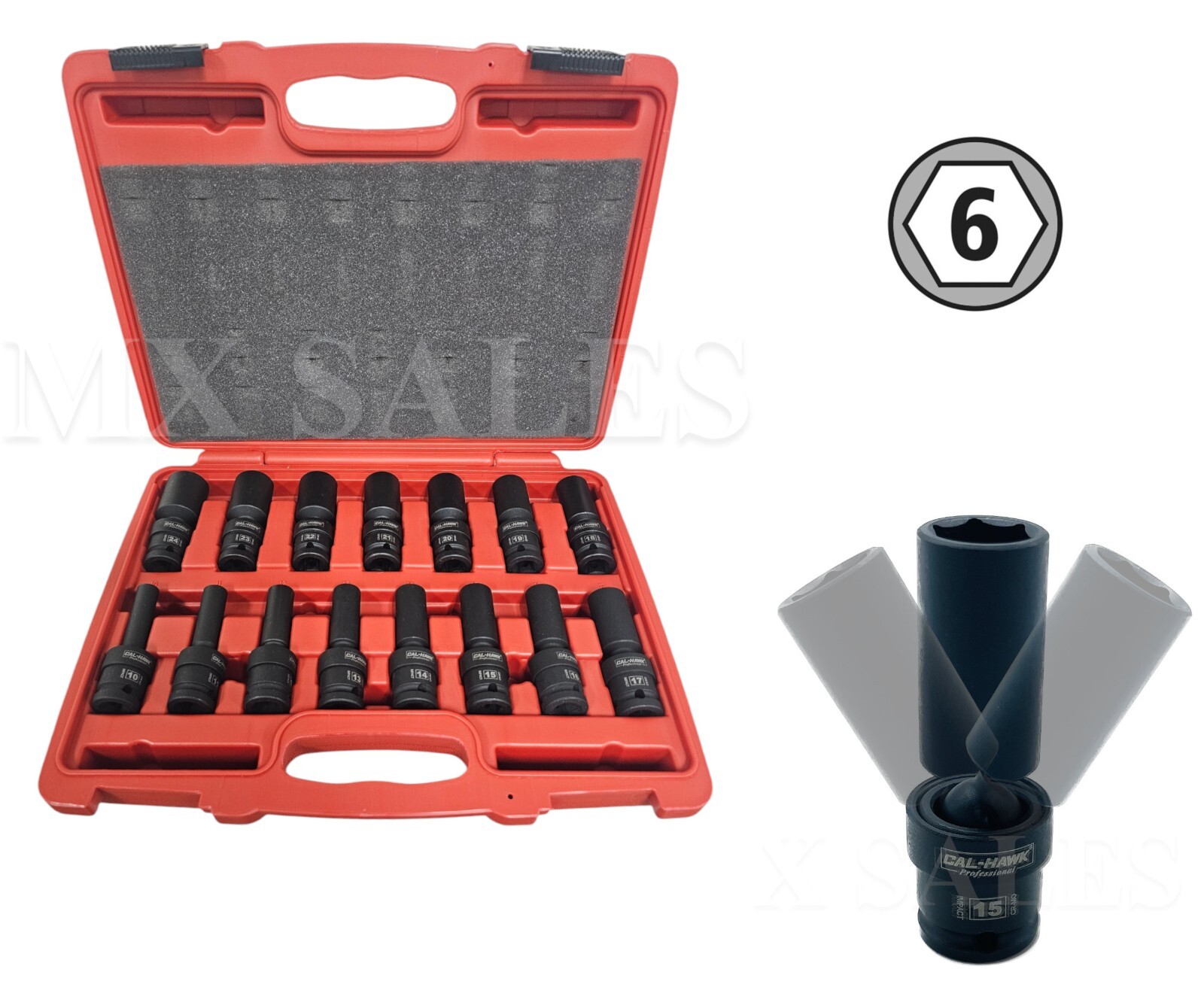 15Pc 1/2" Drive Universal Swivel Deep Impact Socket Set METRIC PRO Radius Set gallery