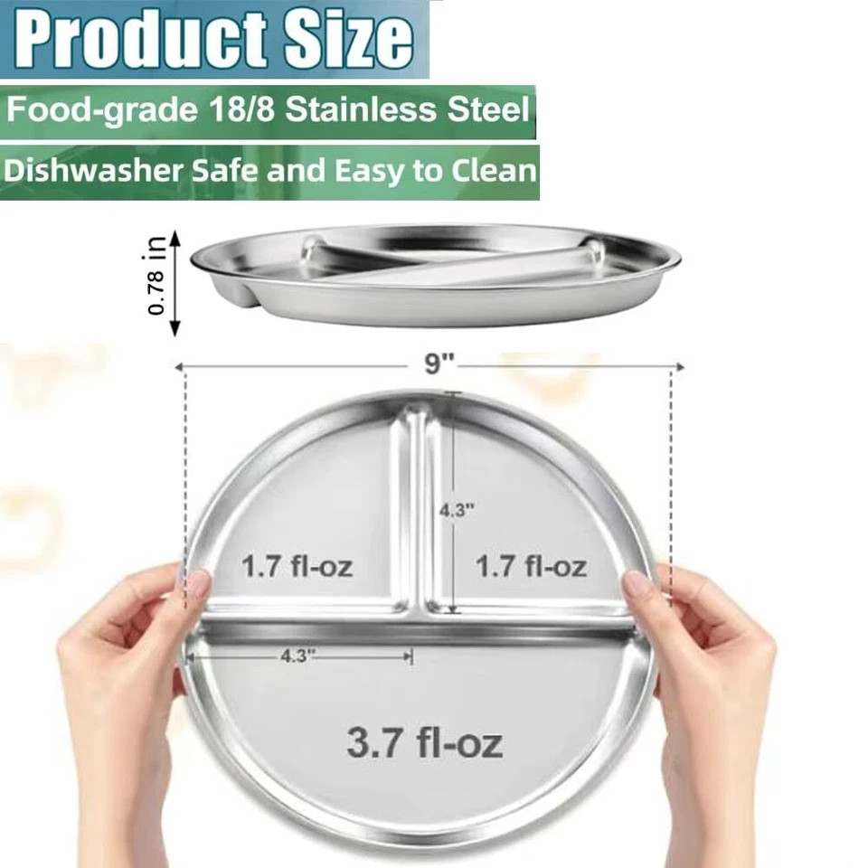 Portion Control Plates Stainless Steel For Adults Weight Loss/Diabetic Diet/D... gallery