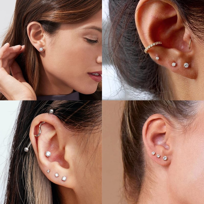 Threadless Flat Back Stud Earrings, 6 Pairs Titanium Hypoallergenic Earrings ... gallery