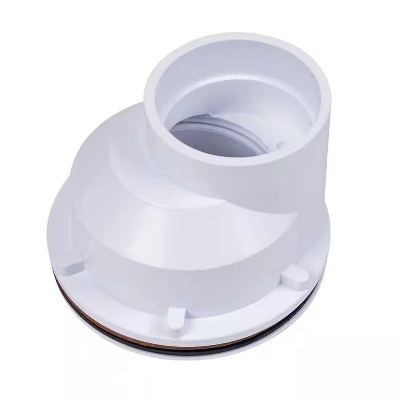 Round Offset White PVC Shower Drain with 4-1/4 In. round Snap-In Stainless Steel gallery