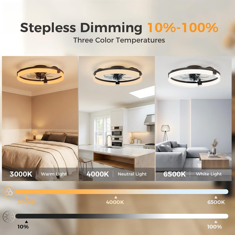 CONCETTA 19in Low Profile Flush Mount Ceiling Fan Dimmable LED Light Remote App gallery