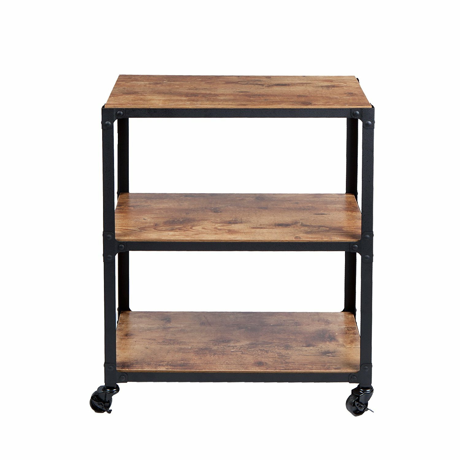 Rustic Brown Black 3 Tier Utility Serving Cart Rolling Kitchen Office Storage gallery